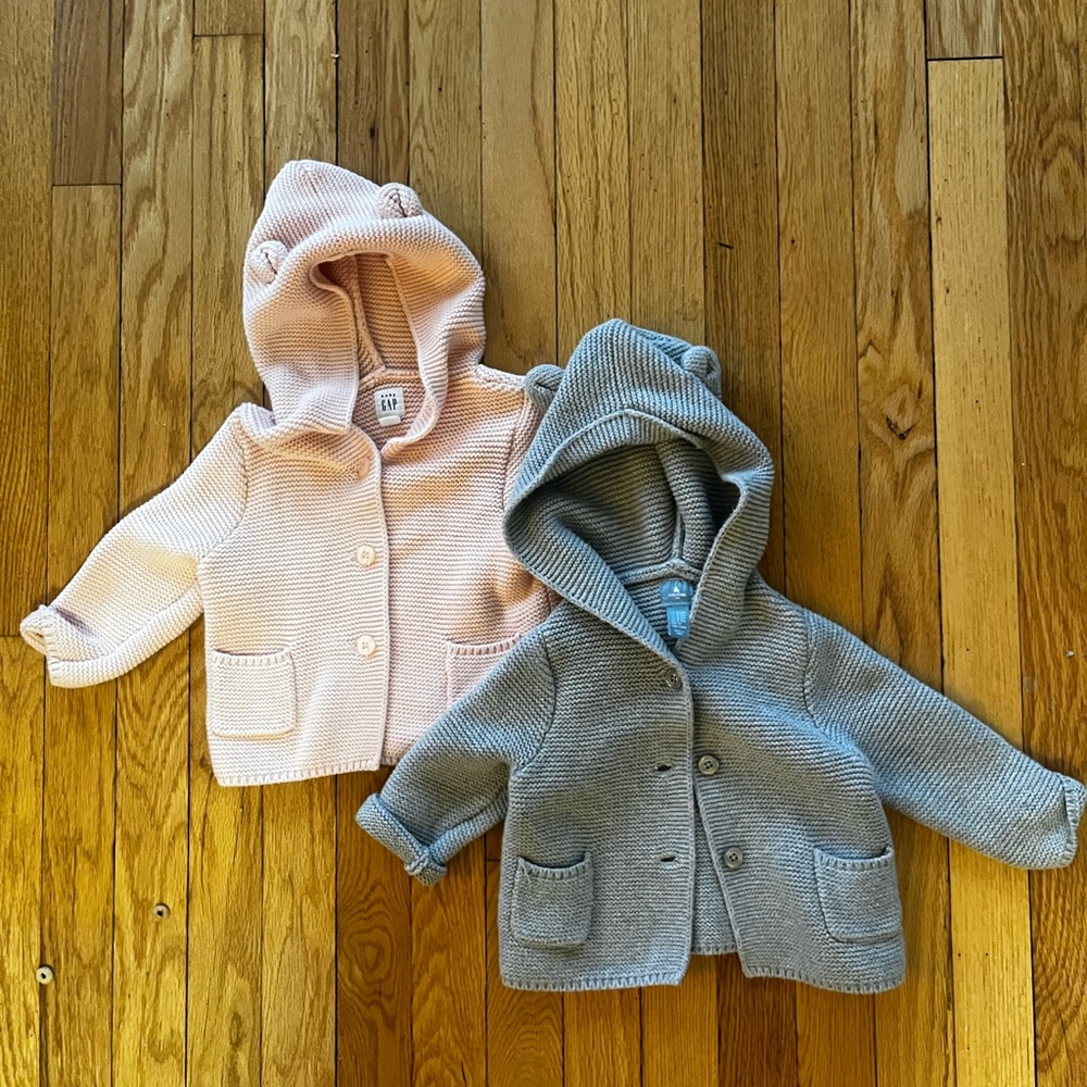 GAP Baby Knit Hoodies in Soft Pink and Gray 6-12 months